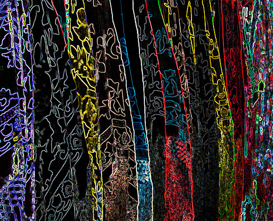Photoshop filter effects on colorful skirts in a clothing store.