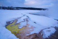 Cold temperatures in January soon cool hot waters and are covered by snow.